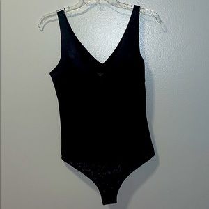 BCBG Black Velvet Thong Bodysuit